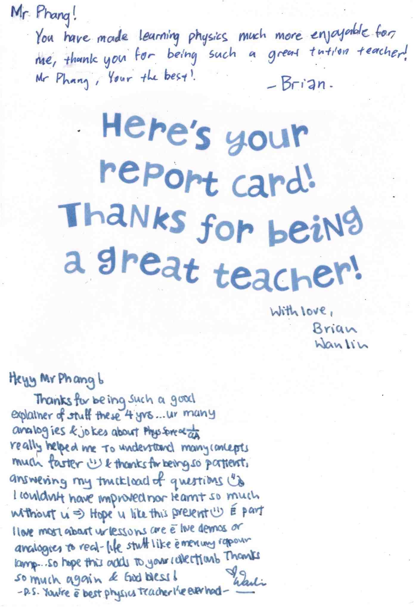 Brian and Wan Lins Teachers Day Card